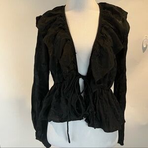 Motel Black Floral Ruffled Tie Front Crop Blouse XS